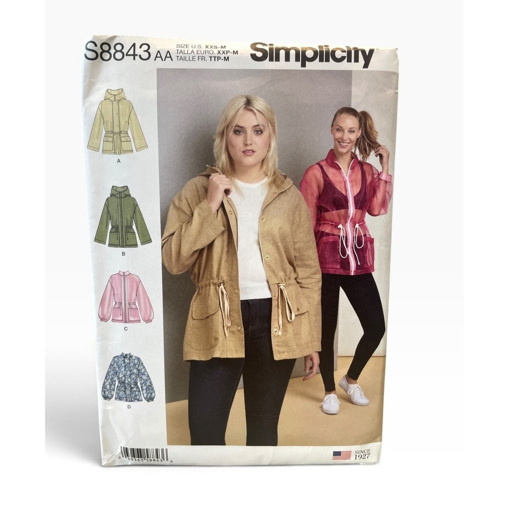 Simplicity Sewing Pattern Misses XXS-M S8843 Anorak Jacket Hooded Windbreaker